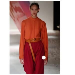 ROKSANDA Burnt Orange Two Tone Colorblock Button Down Wool Blend Shirtdress10